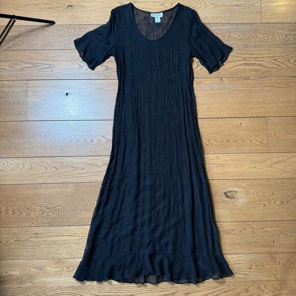 VTG Alexander Brown Los Angeles Maxi Dress SZ 1 Embroidered Sheer Witchy Fairy - Picture 1 of 10